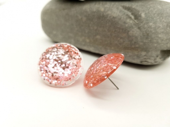 Preview: Grosse rosa Glitzer Ohrstecker